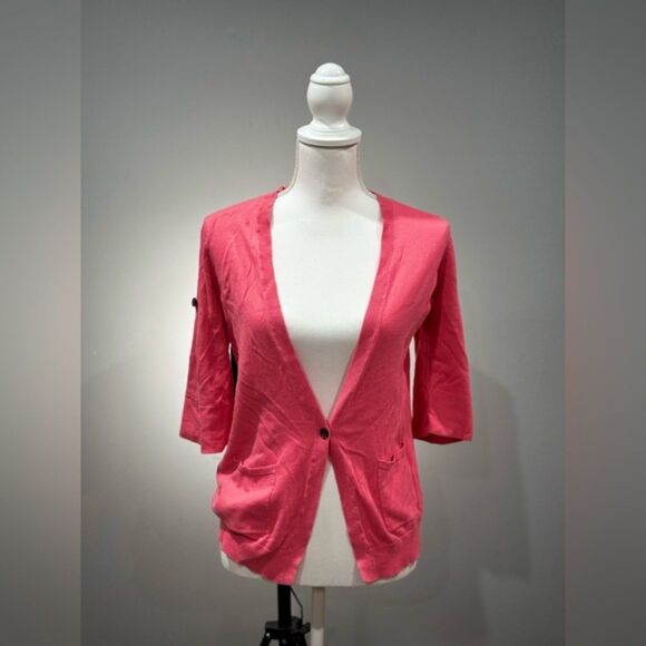 CLEARANCE! Coral Pink GAP Factory Roll Sleeve Cardigan Size M EUC - Picture 1 of 7